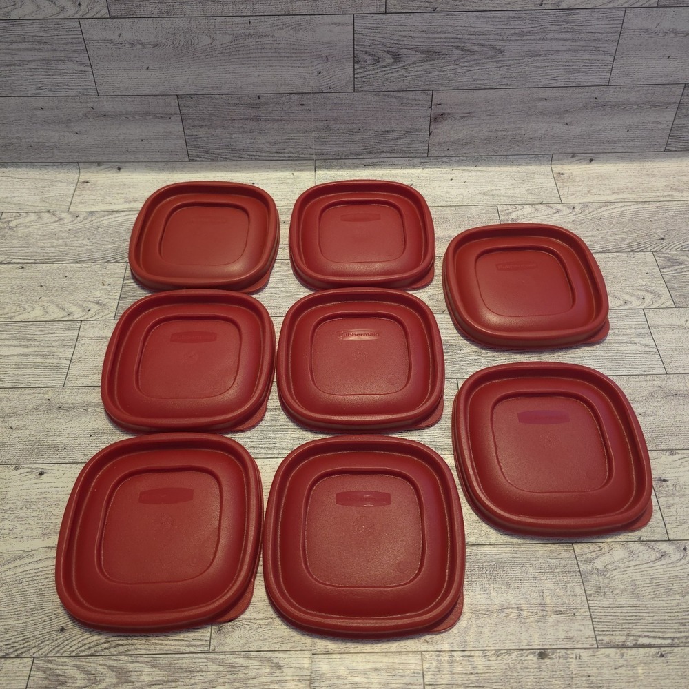 Rubbermaid Easy Find Replacement Red‎ Lid 7J58 Square Lot of 8 Lids & Bowls 4"